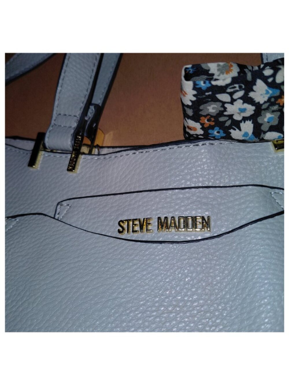 Steve Madden BParker Satchel w/ Floral Scarf Faux Pebbled Leather Gray - Picture 5 of 15